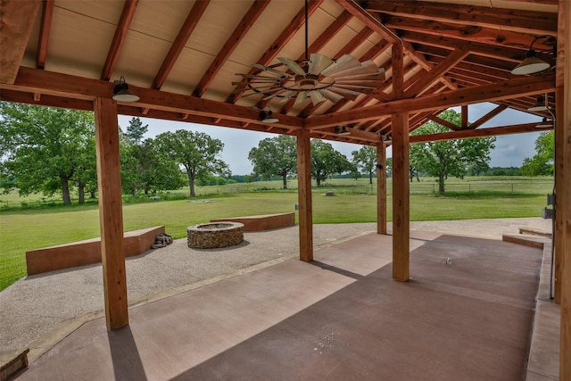 368 Hawkins Rd, Whitesboro, TX 76273 - view of patio / terrace with ceiling fan and a fire pit