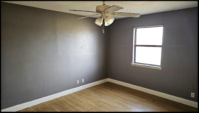 unfurnished room with ceiling fan and wood-type flooring