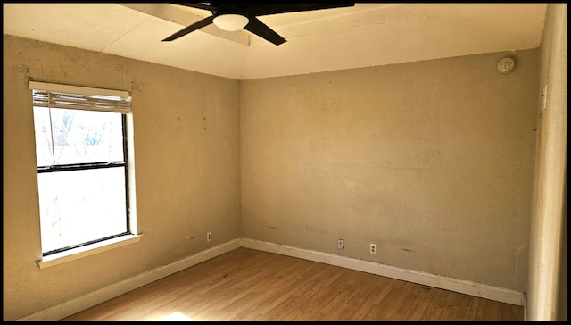 spare room with ceiling fan and wood-type flooring