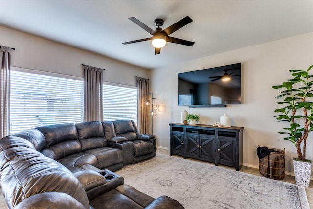 living room featuring ceiling fan