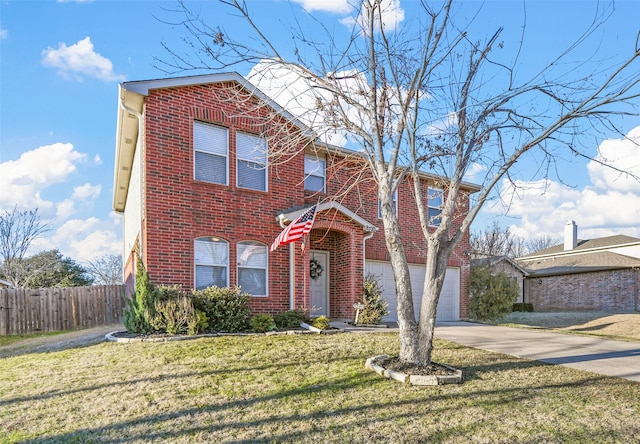 front of property featuring a front yard and a garage