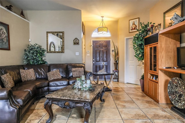 living room with light tile patterned flooring