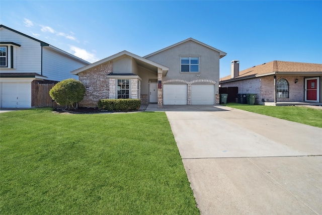 view of front of property with a front lawn and a garage