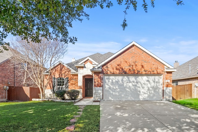 front of property with a garage and a front lawn