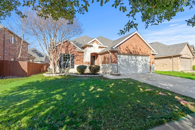 front facade featuring a garage and a front lawn