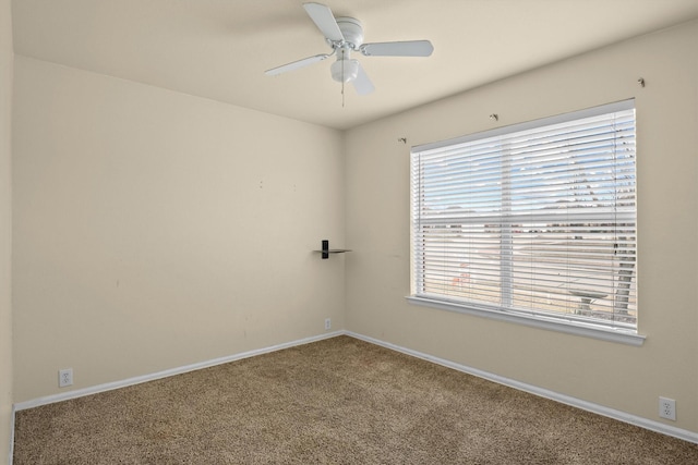 spare room featuring ceiling fan and carpet flooring