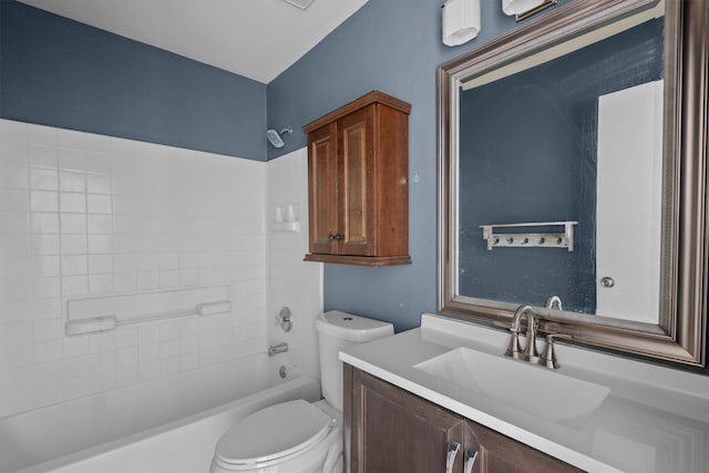 full bathroom with vanity,  shower combination, and toilet