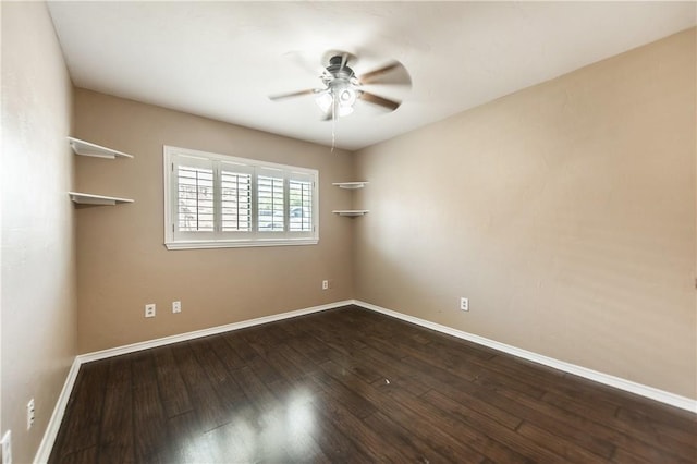 unfurnished room with ceiling fan and hardwood / wood-style flooring