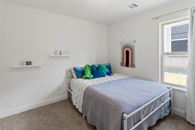 bedroom featuring carpet floors and multiple windows