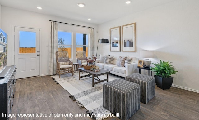 living room with dark wood-type flooring