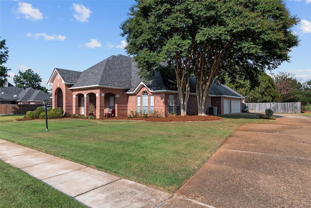 view of front of house featuring a front yard and a garage