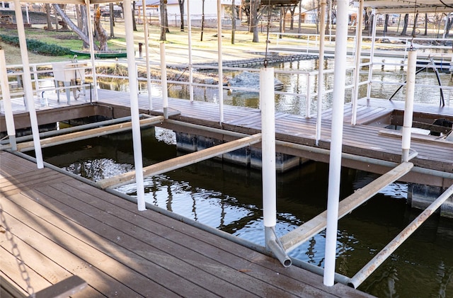 view of dock with a water view