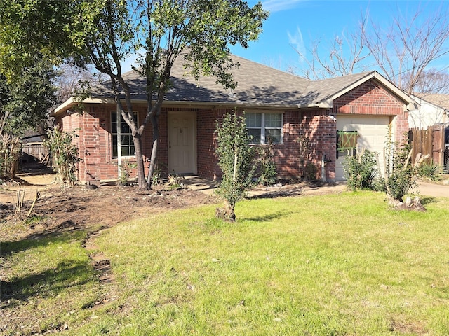 single story home with a garage and a front yard