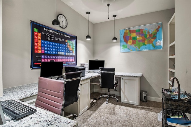 home office featuring light carpet