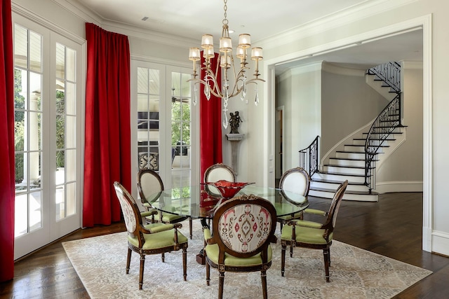 dining room featuring a wealth of natural light, a notable chandelier, and french doors