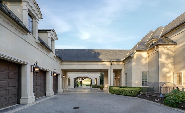 property entrance with a garage