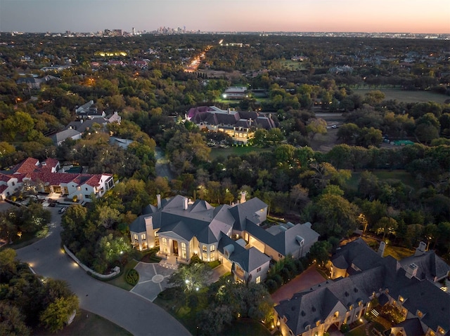 view of aerial view at dusk