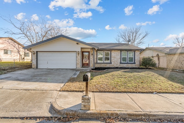 single story home featuring a garage and a front lawn