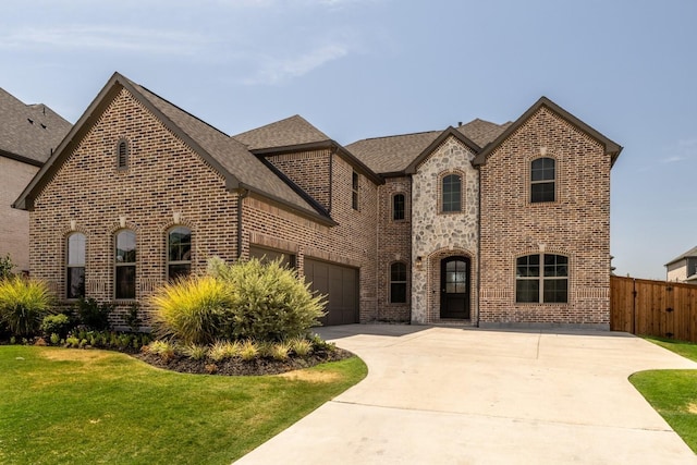 view of front facade with a garage and a front yard