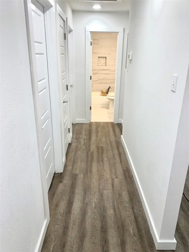 hall with dark hardwood / wood-style floors