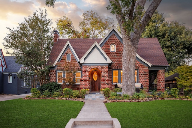 tudor house with a yard