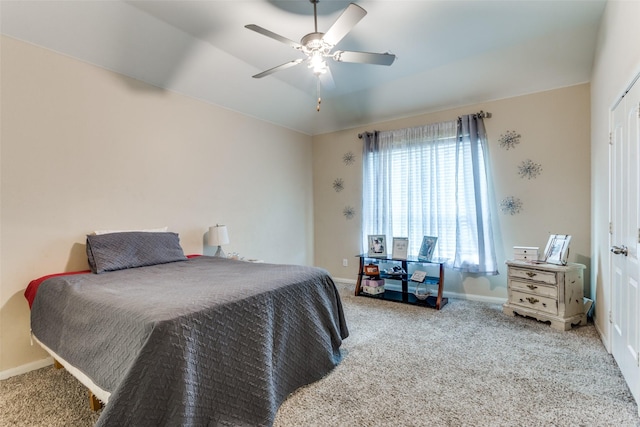 bedroom featuring ceiling fan and carpet flooring