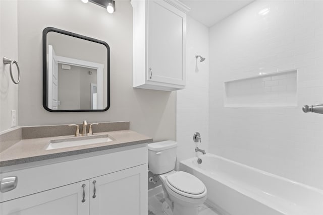 full bath with shower / bathing tub combination, vanity, and toilet