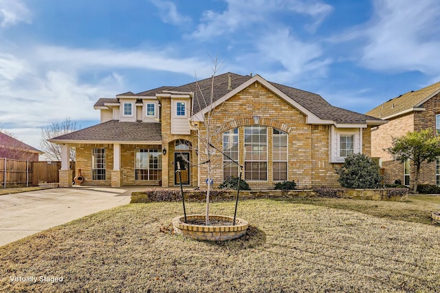 view of front of home with a front lawn