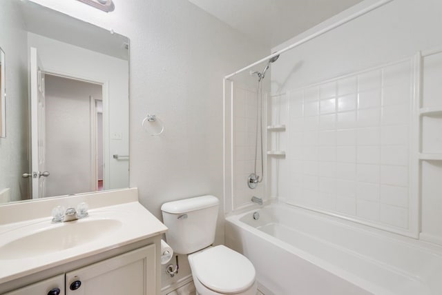 full bathroom with toilet, vanity, and shower / bathtub combination