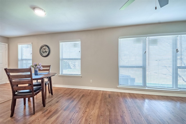 dining area featuring a healthy amount of sunlight and hardwood / wood-style floors