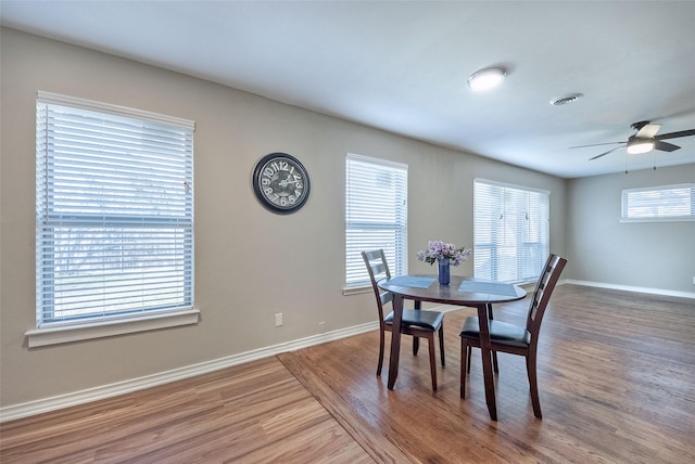 dining room featuring hardwood / wood-style flooring and ceiling fan