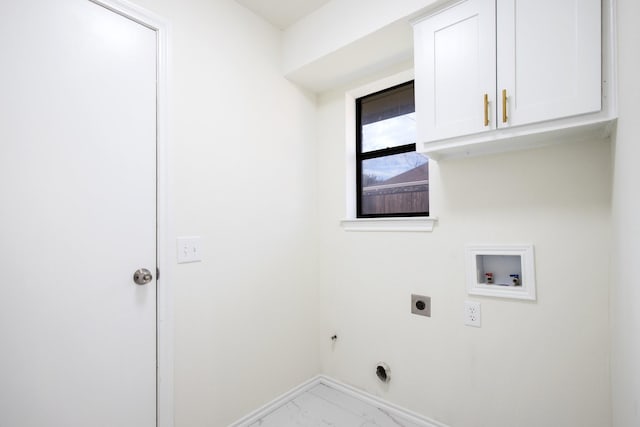 washroom with cabinets, hookup for a washing machine, and electric dryer hookup