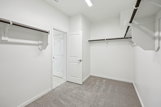 spacious closet featuring light carpet