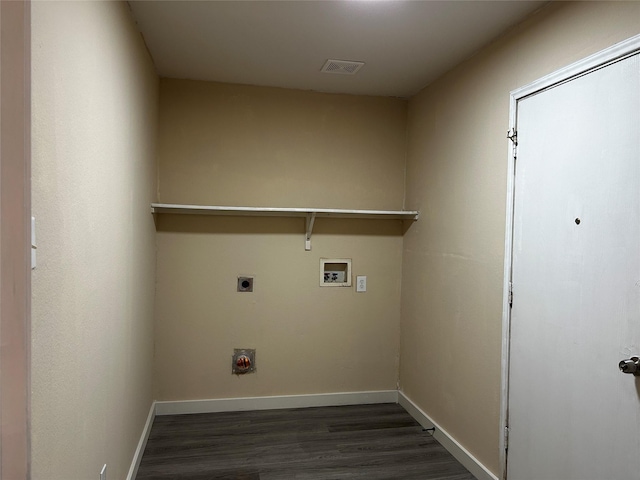 clothes washing area with washer hookup, dark hardwood / wood-style floors, and hookup for an electric dryer