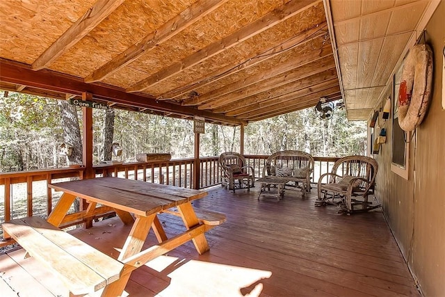 view of snow covered deck