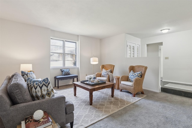 living room with light colored carpet