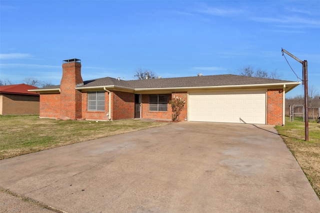 single story home with a front lawn and a garage