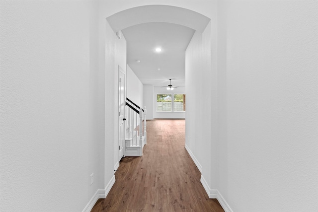 hall with dark hardwood / wood-style flooring