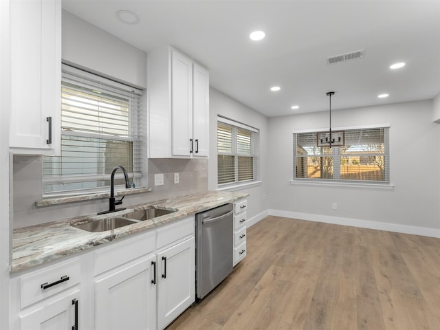 kitchen with sink, white cabinets, and stainless steel dishwasher