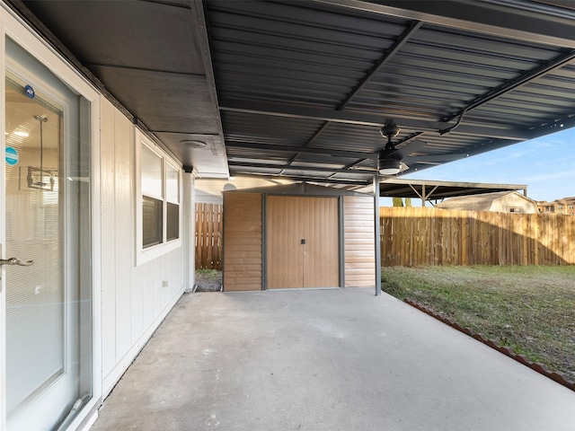 view of patio with ceiling fan