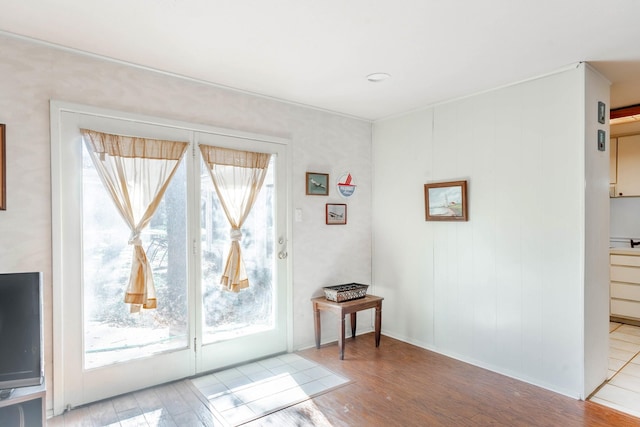 doorway to outside featuring light wood-type flooring