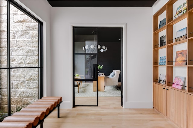 interior space with light hardwood / wood-style flooring