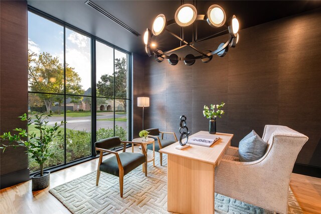 home office featuring light hardwood / wood-style floors