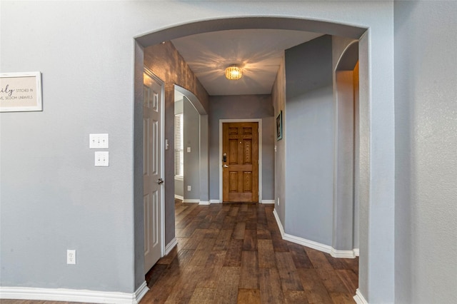 hallway featuring dark wood-type flooring