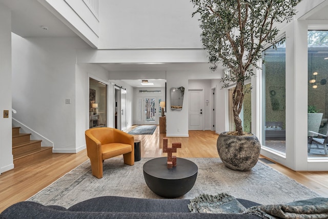 living room featuring hardwood / wood-style flooring and french doors