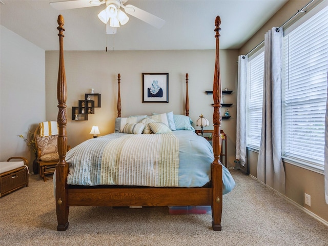 bedroom featuring ceiling fan and carpet floors