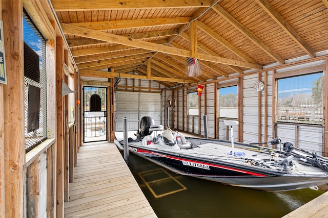 interior space with a boat dock