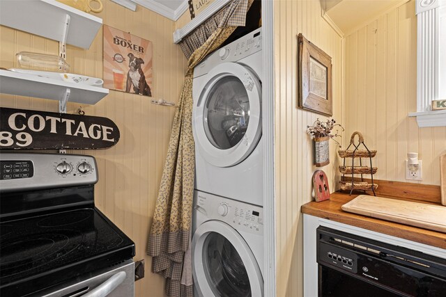 kitchen with white cabinets, dishwasher, wooden counters, sink, and crown molding