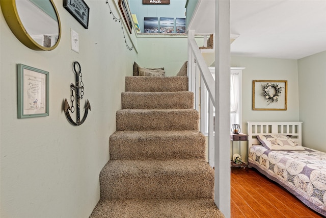 stairway with wood-type flooring