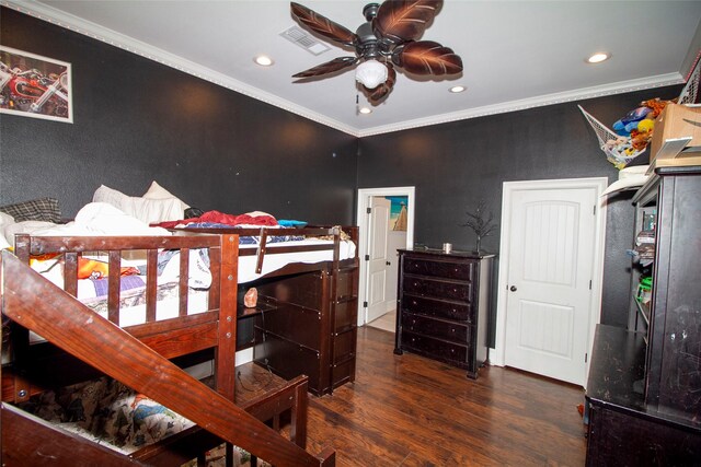 4201 Linda Ln, Shreveport, LA 71107 - bedroom featuring recessed lighting, wood finished floors, ornamental molding, and ceiling fan
